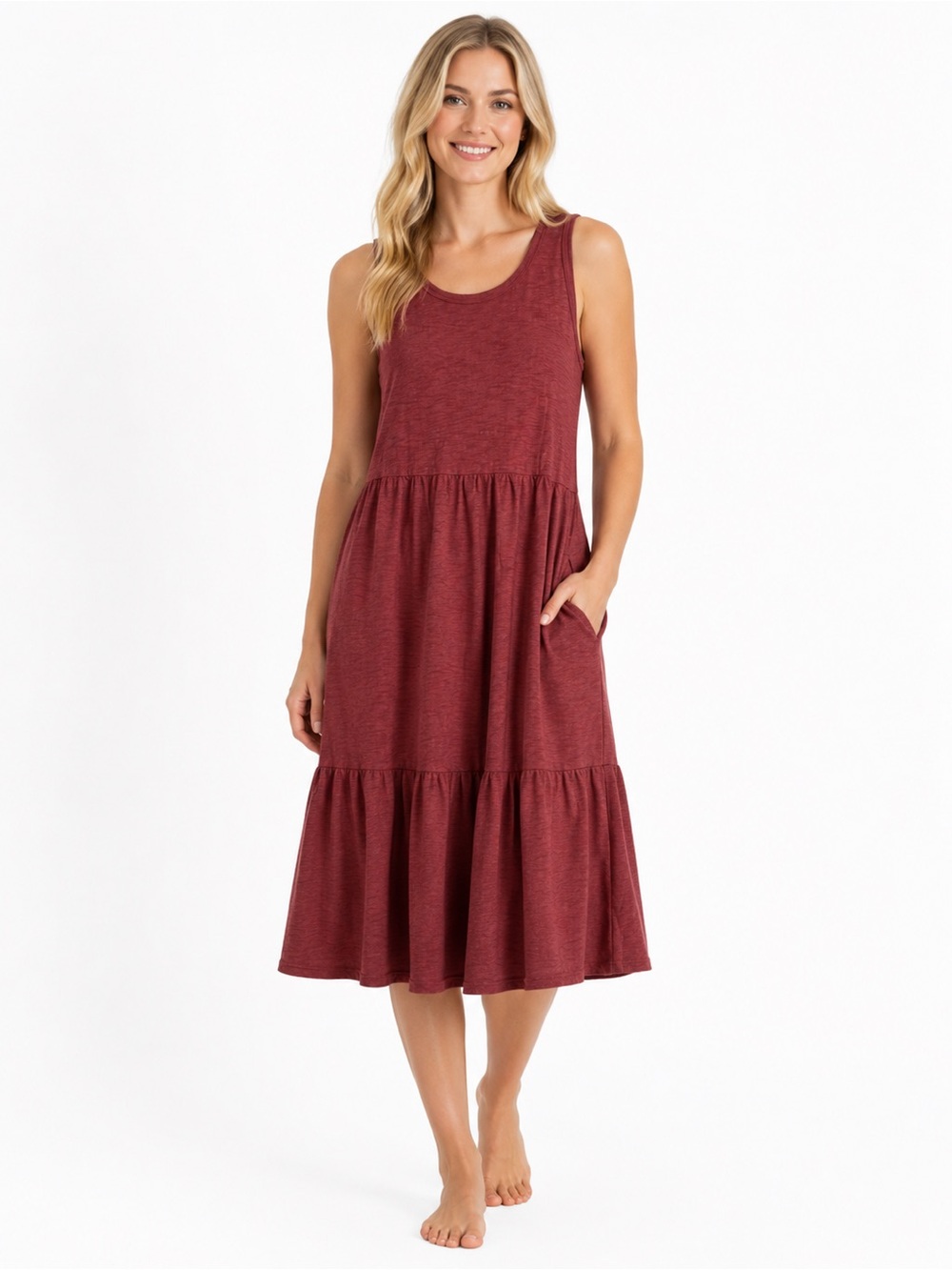 GAP Sleeveless Tiered Midi Dress Pink XS